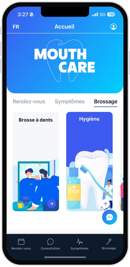 App MouthCare, accueil, onglet Brossage