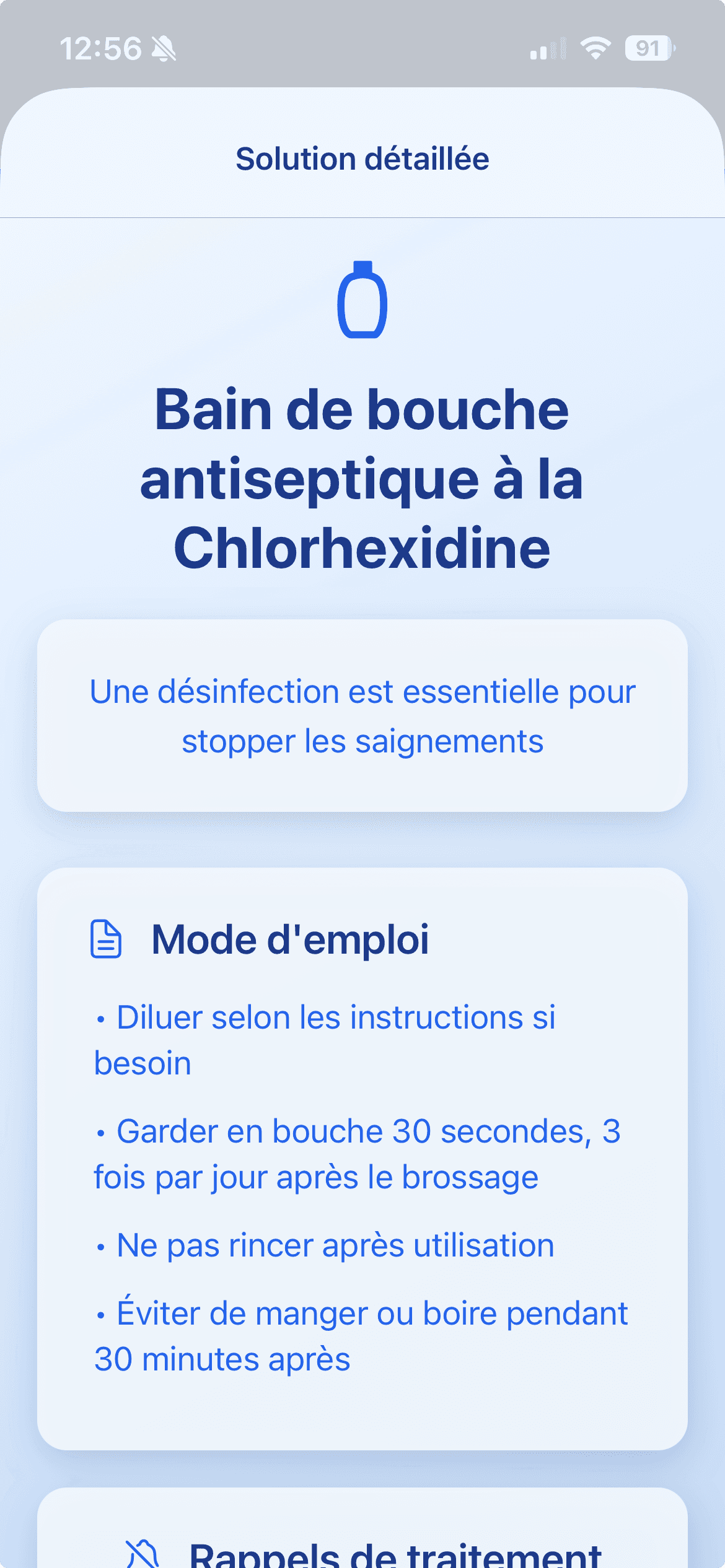 Solution détaillée — bain de bouche à la chlorhexidine